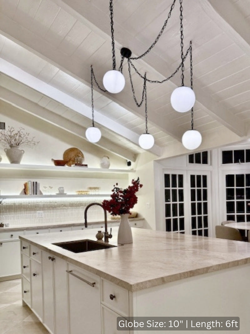 Sloped Ceiling Black Metal Chain Swag White 10" Globes