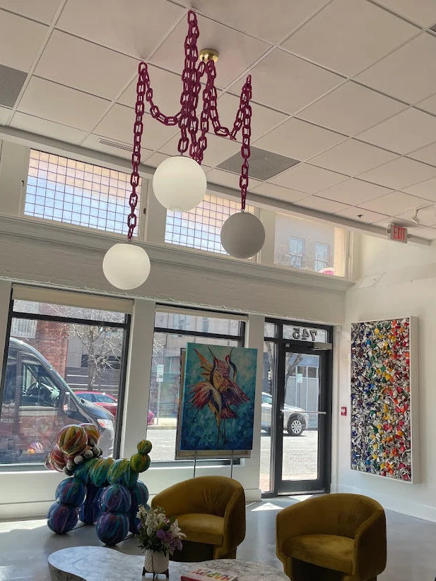 Bold Magenta Thick Chain Globe Swag Chandelier