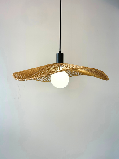 Large Wavy Woven Jute Disc Pendant