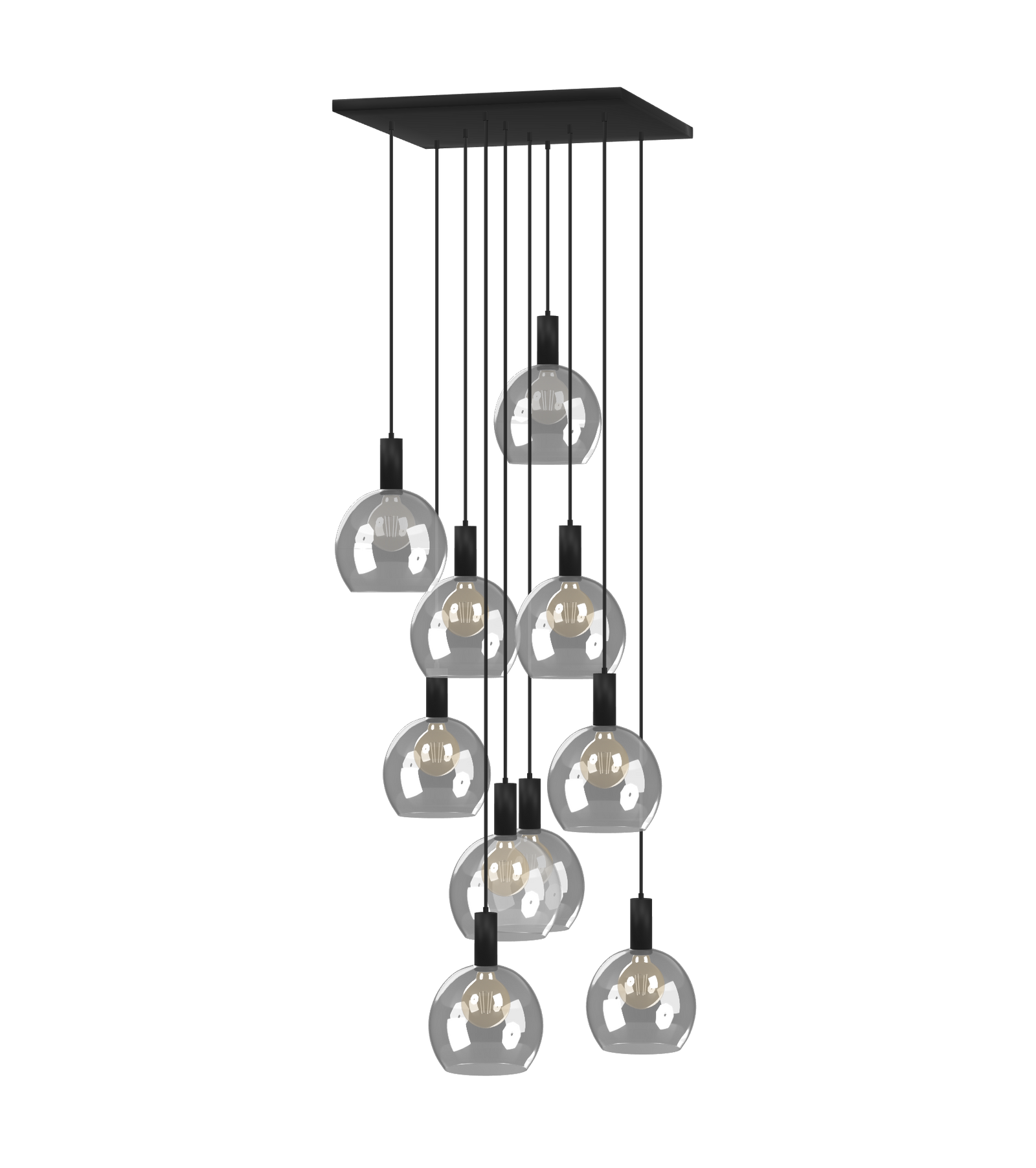 24" Square Chandelier: Cascading Stairway Globe Pendants