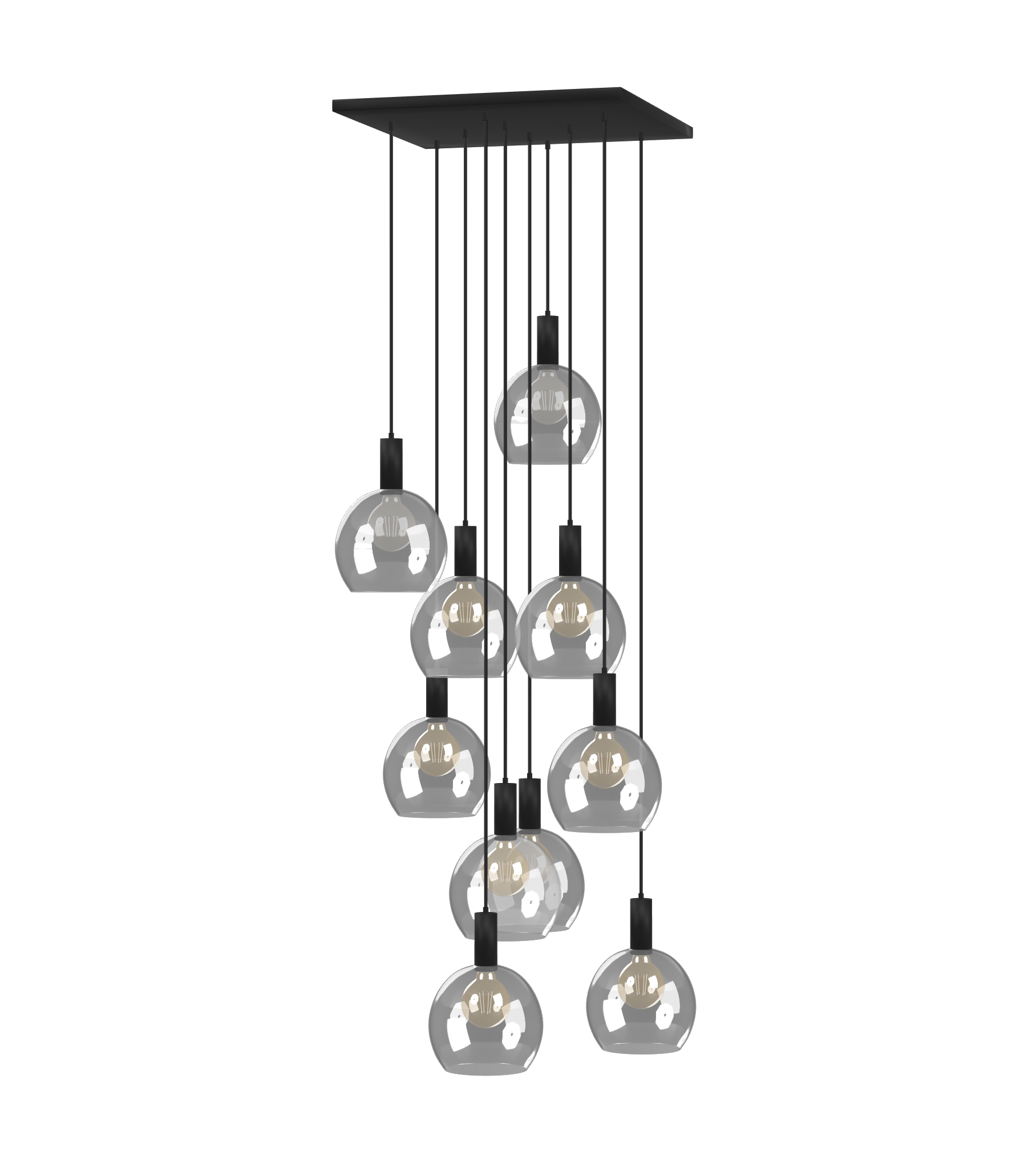 24" Square Chandelier: Cascading Stairway Globe Pendants
