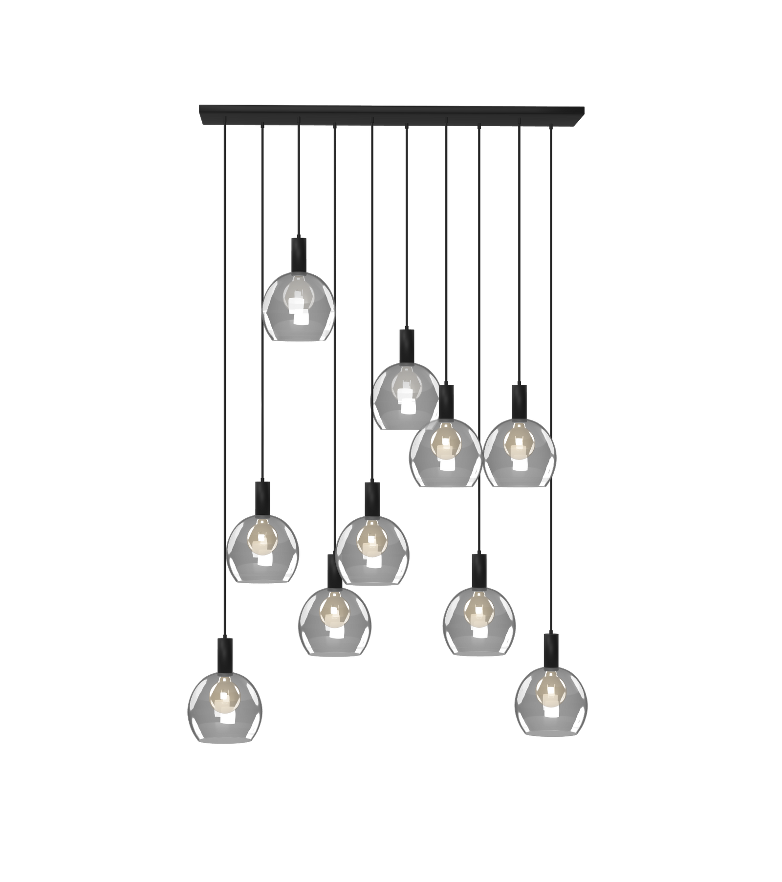 Linear Chandelier: 10 Pendant Glass Globes