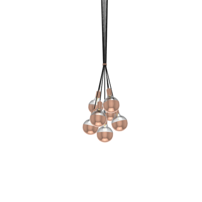Black and Copper Pendant Light Fixture Cluster with Copper Dipped Bulbs