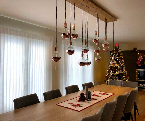 Copper Dipped Globes Wood Chandelier
