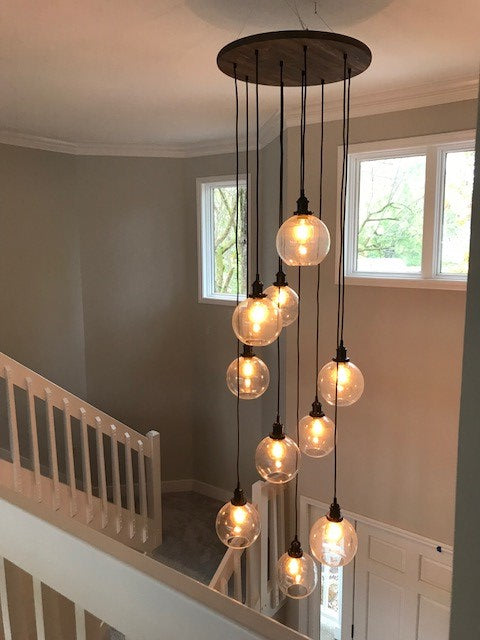 Round 24" Wood with 8" Glass Globe Shades