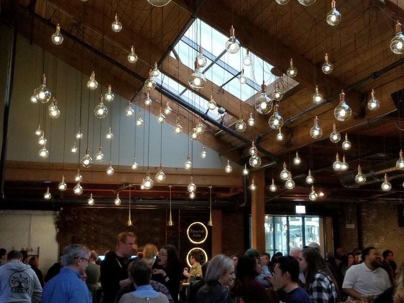 2 Story Taproom Starry Sky Swag Chandeliers 5" Globes