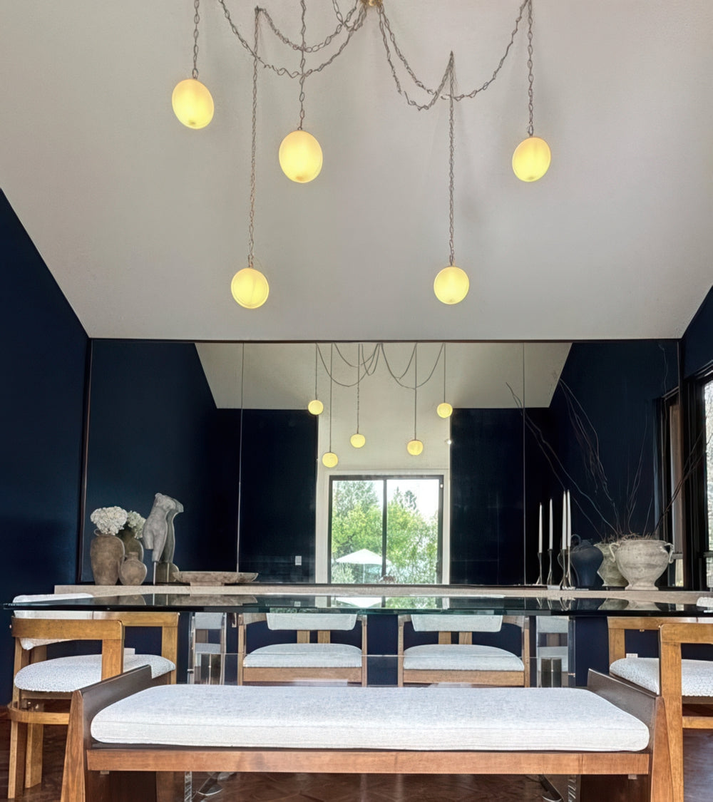 Brass Chain Swag 8" White Globes