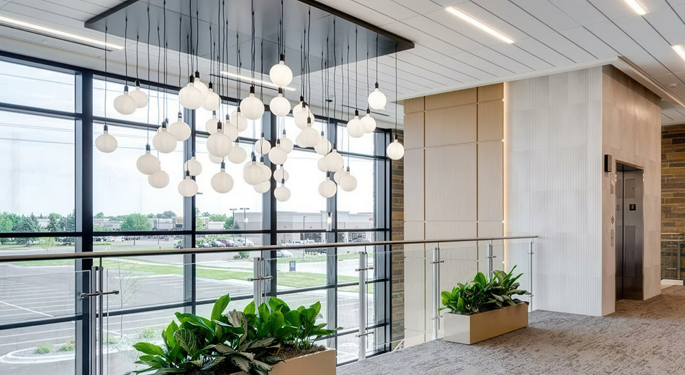 Modular Base Pendant Chandelier with 8" White Globes