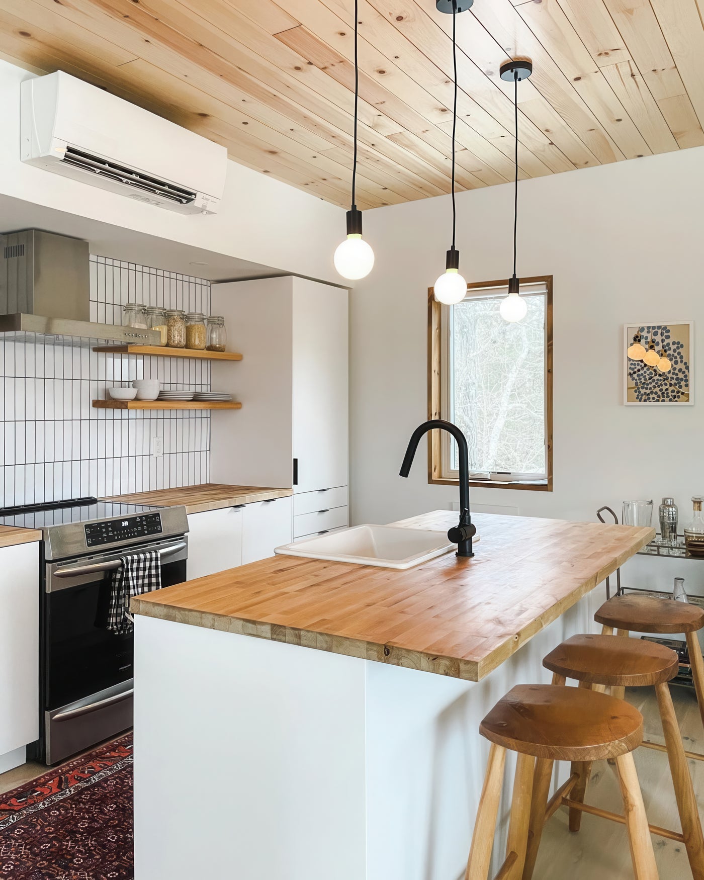 Single Black Modern Pendant White 5" Globe