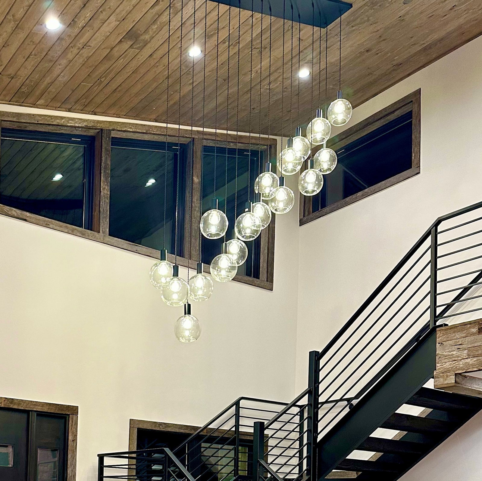 Linear Chandelier: 10 Pendant Glass Globes