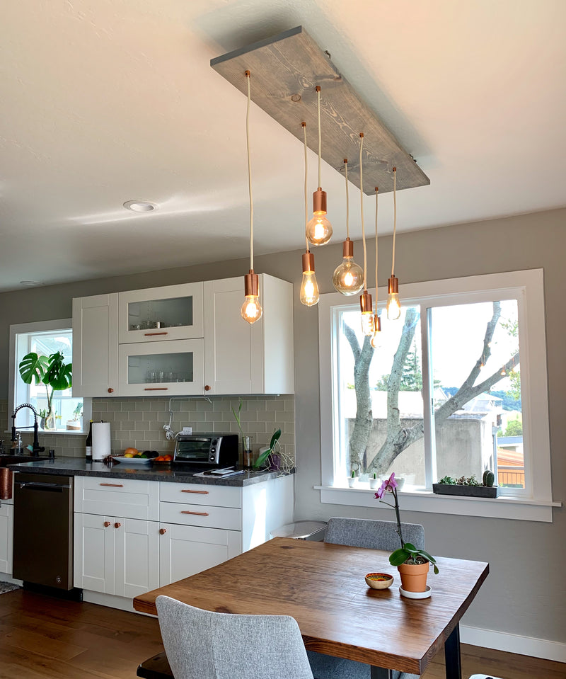 Reclaimed Grey Wood and Copper Chandelier