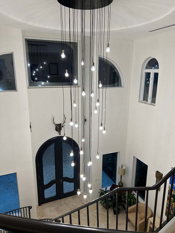 33" Round Cascading Pendants 3" White Globes