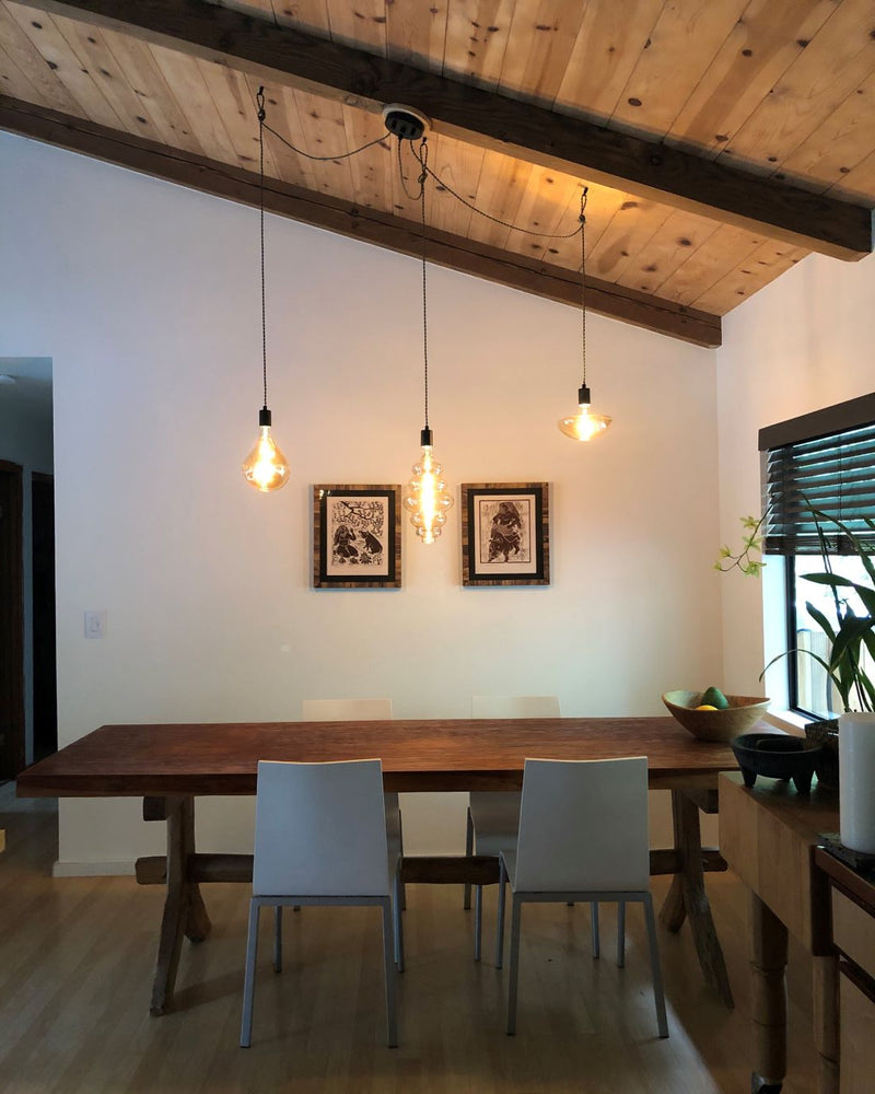 3 Pendant Swag Mixed XL Bulbs Sloped Ceiling