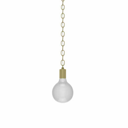 Brass Chain Pendant Light with 5 Inch White Globe Light Bulb