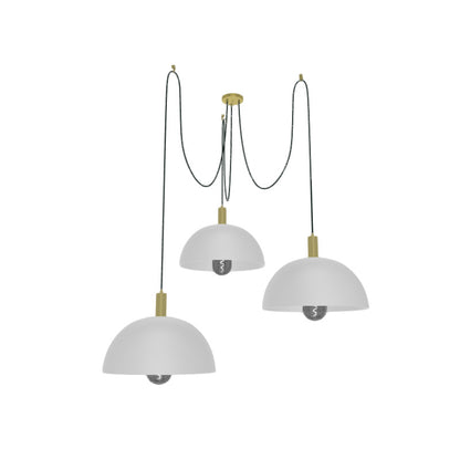 Oversized White Dome Shade Swag Chandelier with Oversized Smoke Light Bulb