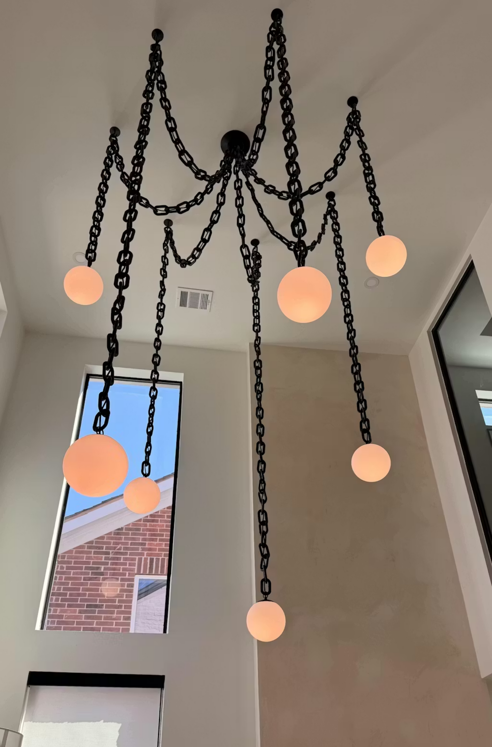 chain chandelier with 7 swag globes for large living room 2 story high ceiling chandelier 