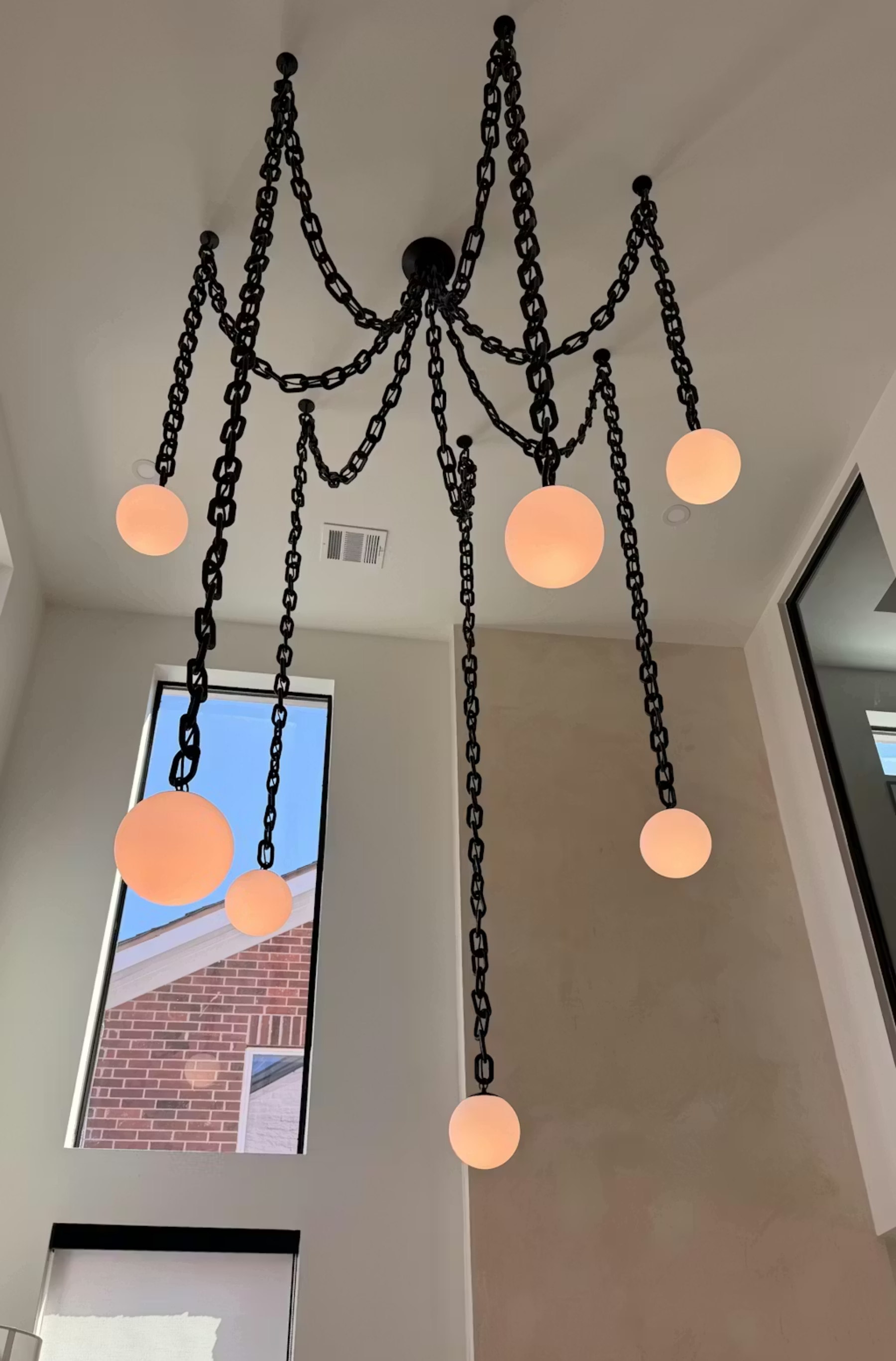 chain chandelier with 7 swag globes for large living room 2 story high ceiling chandelier 