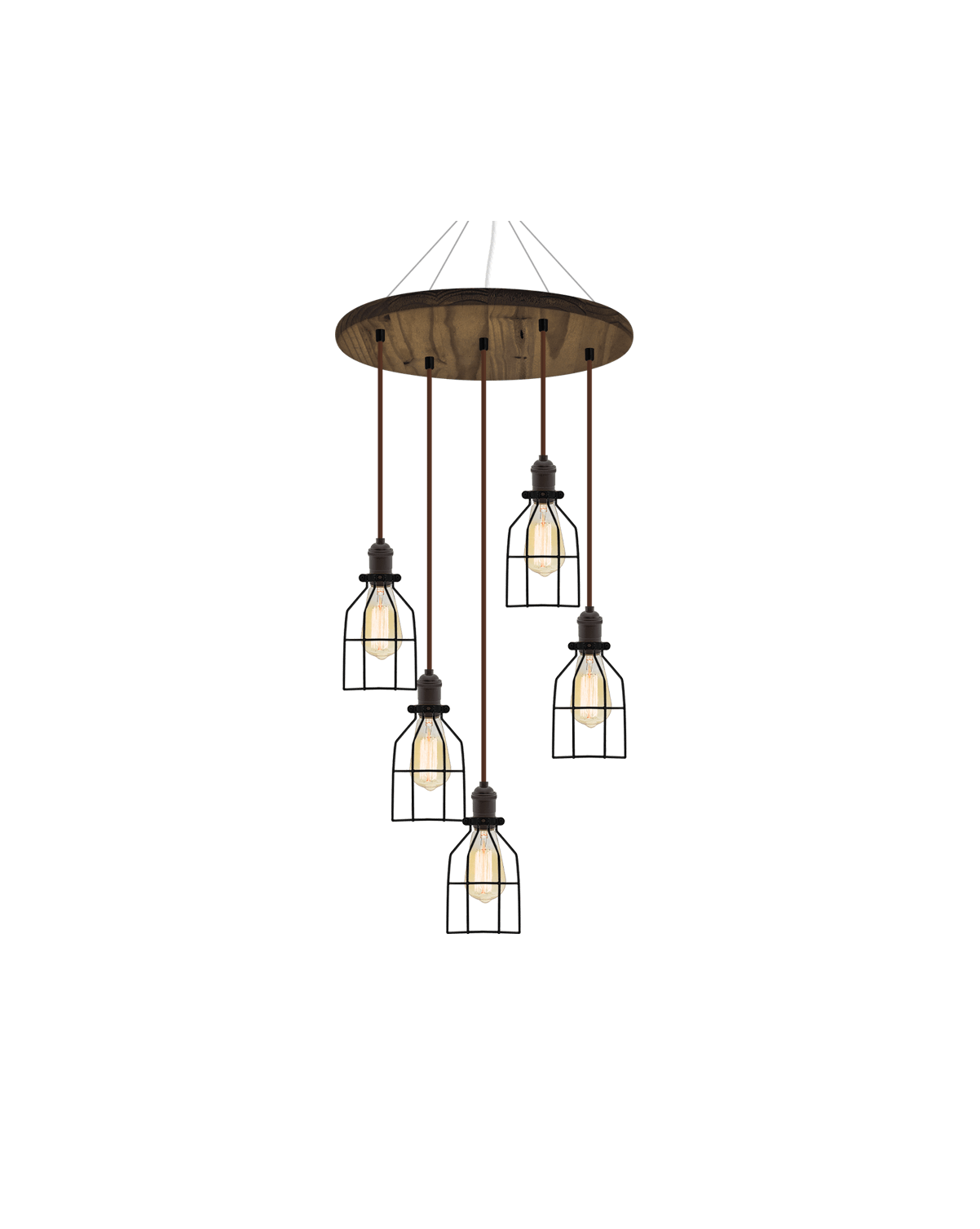 18" Round Wood Chandelier: Walnut, Black, and Black Round Cages Hangout Lighting 