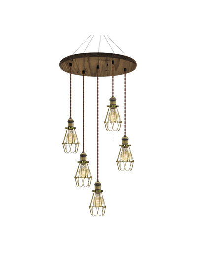 18" Round Wood Chandelier: Walnut, Brown, and Brass Cages Hangout Lighting 