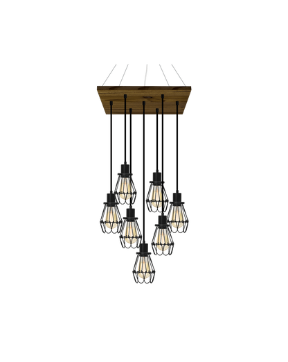 18" Square Wood Chandelier: Black and Black Cages Hangout Lighting 
