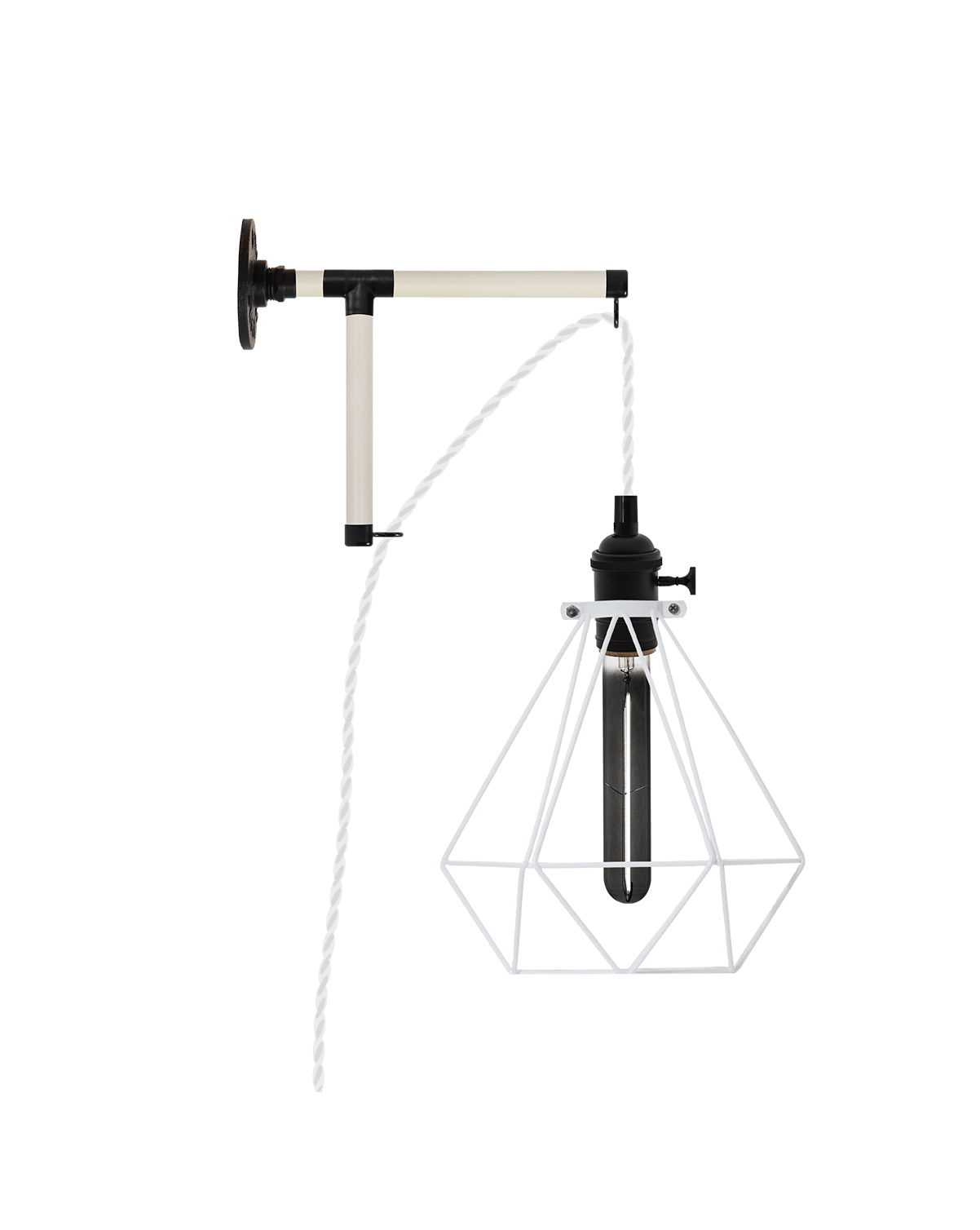 Plug-in L-Bracket Wall Sconce: Black and White