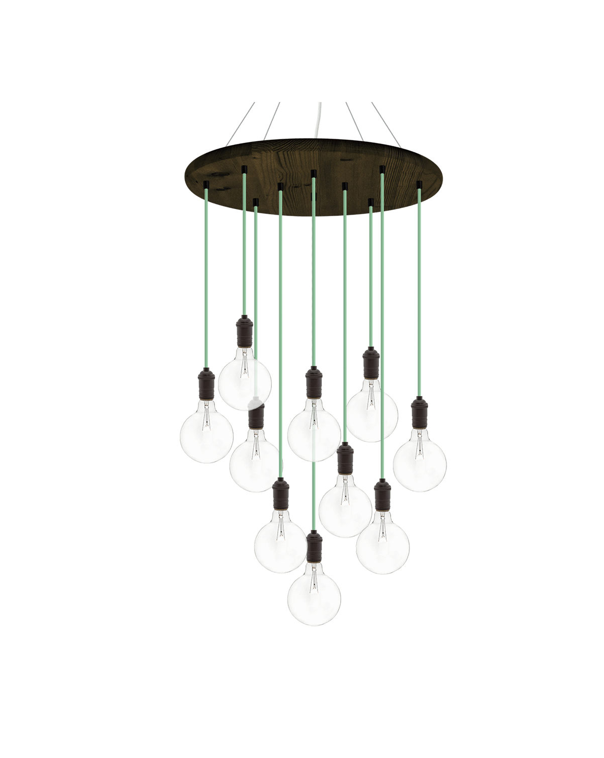 24" Round Wood Chandelier: Mint and Bronze with 5" Clear Globes Hangout Lighting 