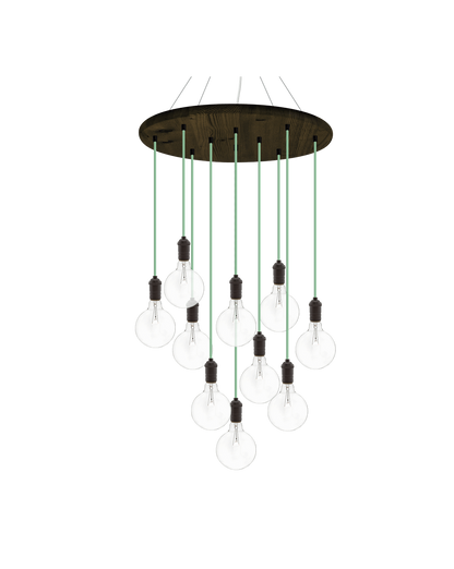 24" Round Wood Chandelier: Mint and Bronze with 5" Clear Globes Hangout Lighting 