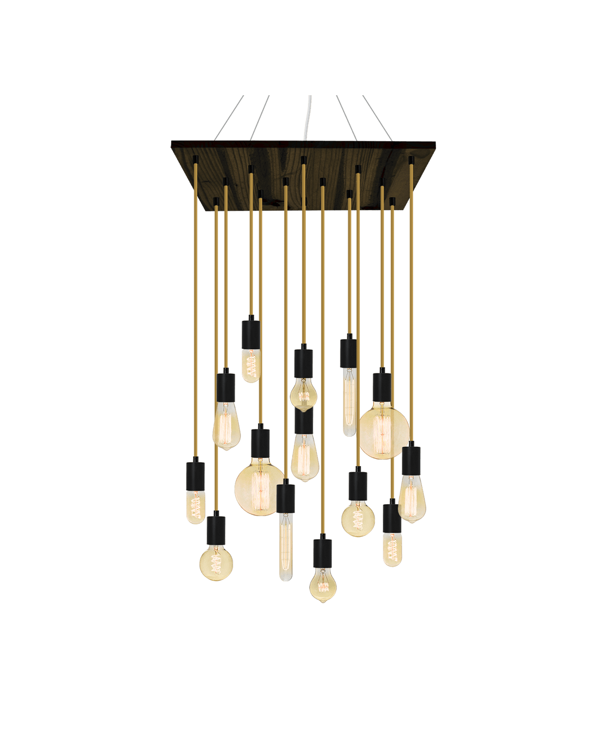 24" Square Wood Chandelier: Black and Rust With Mixed Antique Bulbs Hangout Lighting 