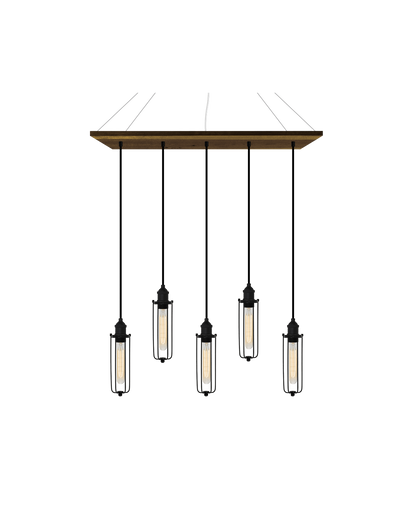 35" x 9" Reclaimed Wood Chandelier: Walnut, Black, and Tube Cages Hangout Lighting 