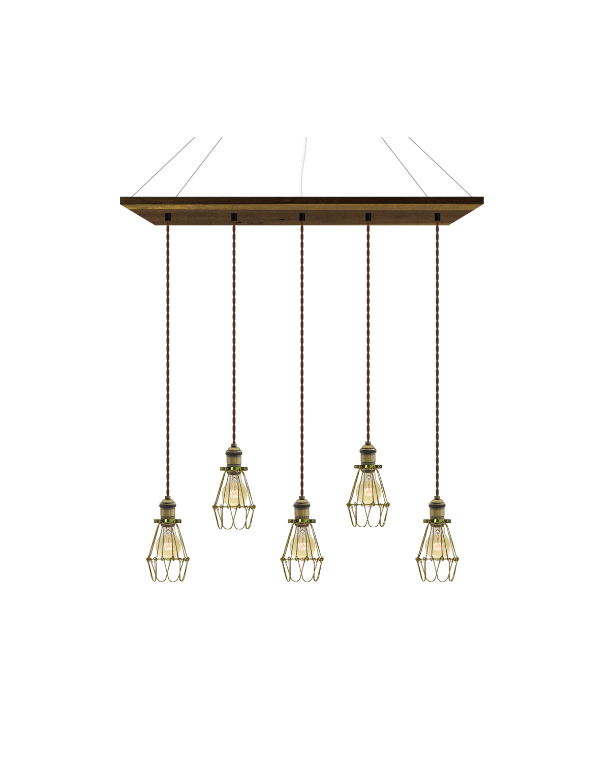 35" x 9" Wood Chandelier: Walnut, Brown, and Brass Cages Hangout Lighting 