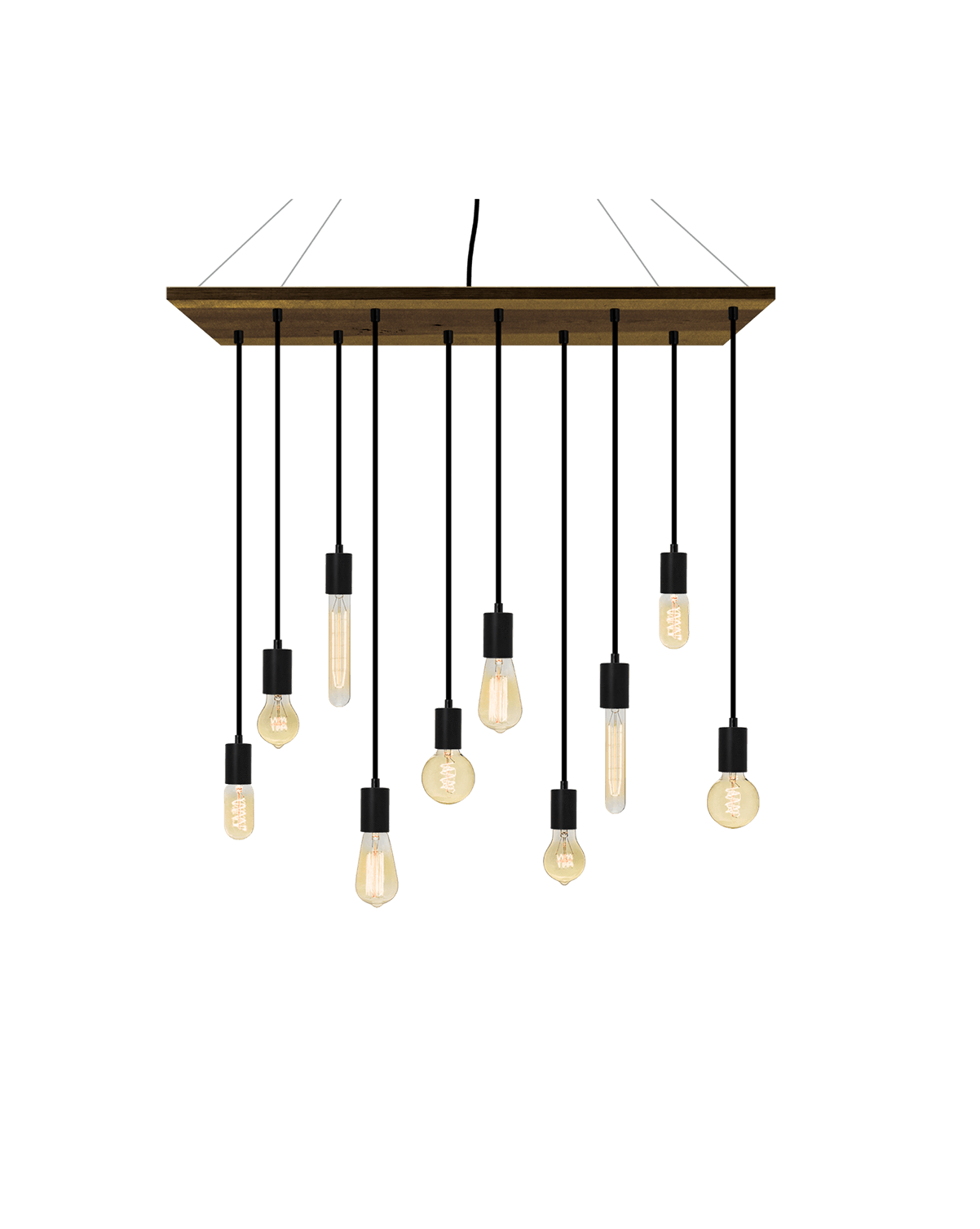 35"x12" Wood Chandelier: Black and Mixed Antique Bulbs Hangout Lighting 