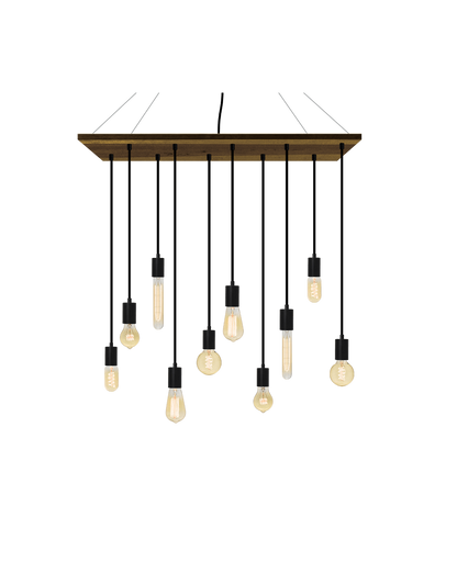 35"x12" Wood Chandelier: Black and Mixed Antique Bulbs Hangout Lighting 