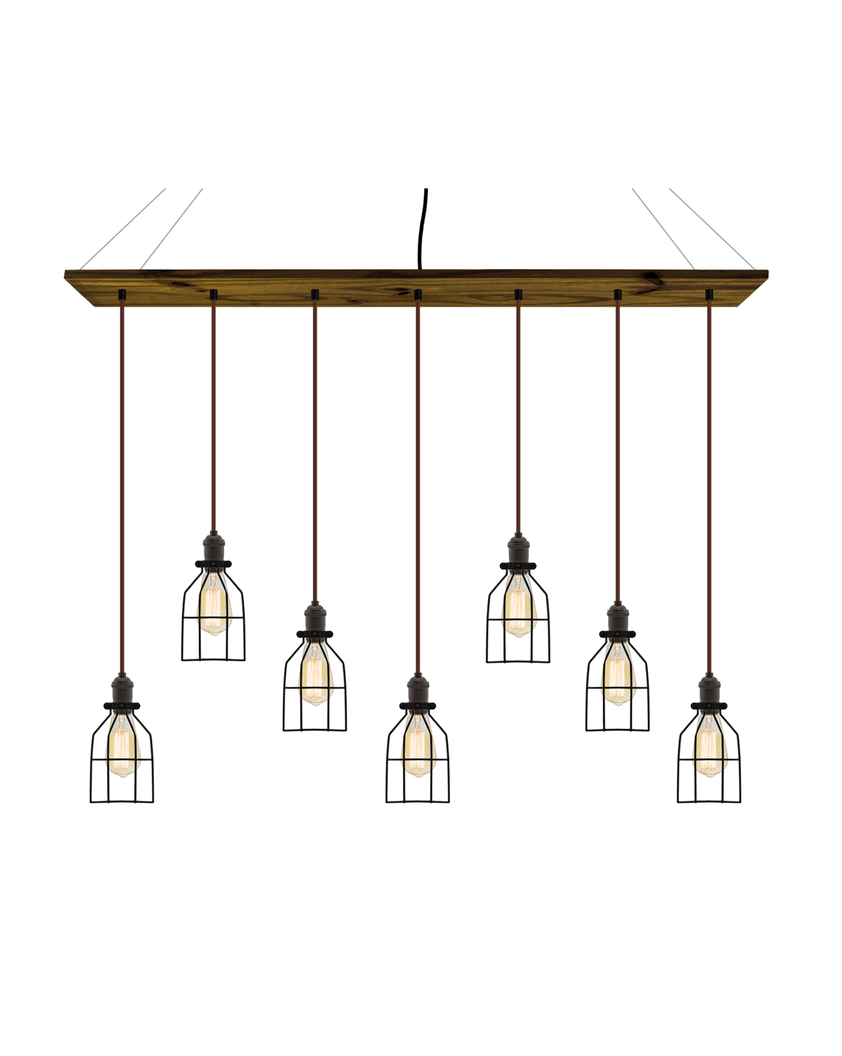 47" x 9" Wood Chandelier: Walnut, Brown, and Black Cages Hangout Lighting 