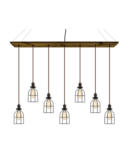 47" x 9" Wood Chandelier: Walnut, Brown, and Black Cages Hangout Lighting 