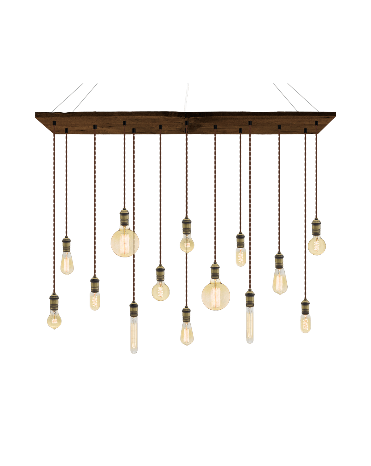 47"x12" Reclaimed Wood Chandelier: Walnut, Brown, and Mixed Antique Bulbs Hangout Lighting 