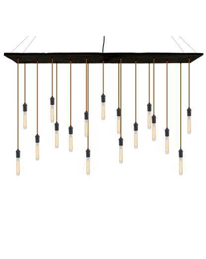 70"x12" Reclaimed Wood Chandelier: Rust and Tube Bulbs Hangout Lighting 