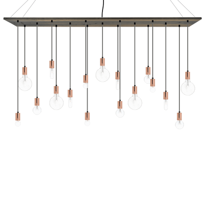 70"x12" Wood Chandelier: Grey, Copper, and Mixed Clear Bulbs Hangout Lighting 