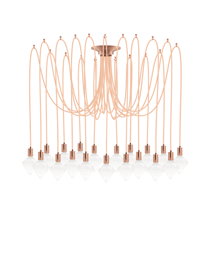 very large multipendant chandelier copper with diamond bulbs