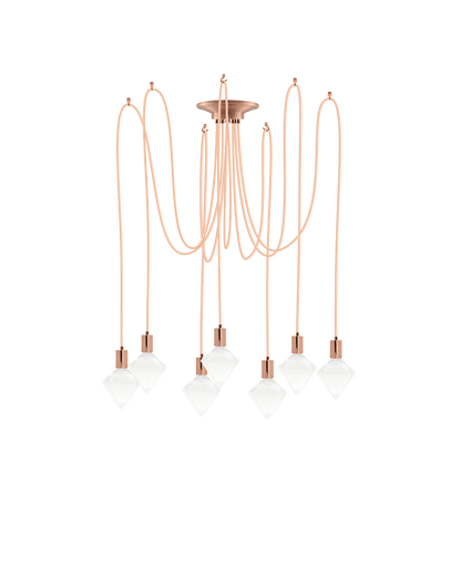 modern blush swag chandelier with diamond light bulbs
