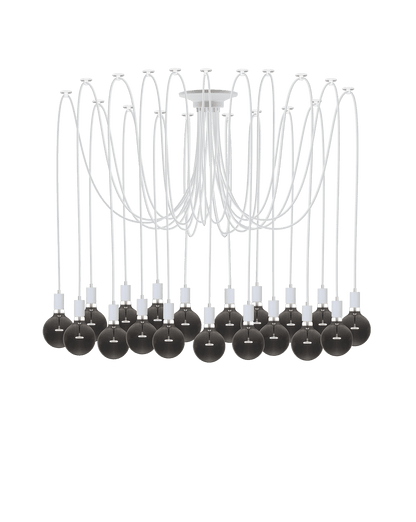 Oversized White and Black Swag Chandelier with Black Bulbs