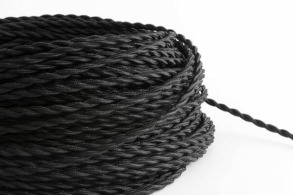 Black Twisted Fabric Cord by the Foot – Hangout Lighting