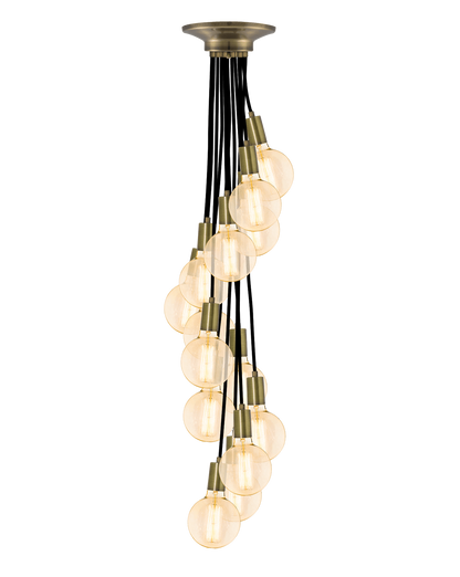 Cluster Chandelier - Staggered: Black and Antique Brass Hangout Lighting 14 Staggered