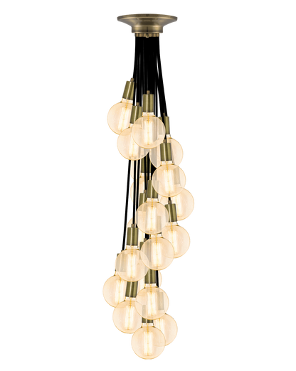 Cluster Chandelier - Staggered: Black and Antique Brass Hangout Lighting 19 Staggered