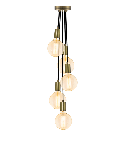 Cluster Chandelier - Staggered: Black and Antique Brass Hangout Lighting 5 Staggered