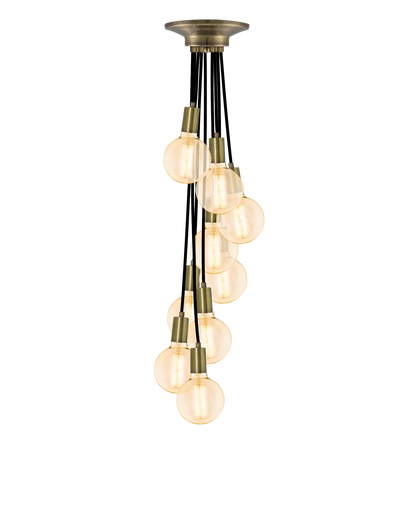 Cluster Chandelier - Staggered: Black and Antique Brass Hangout Lighting 9 Staggered