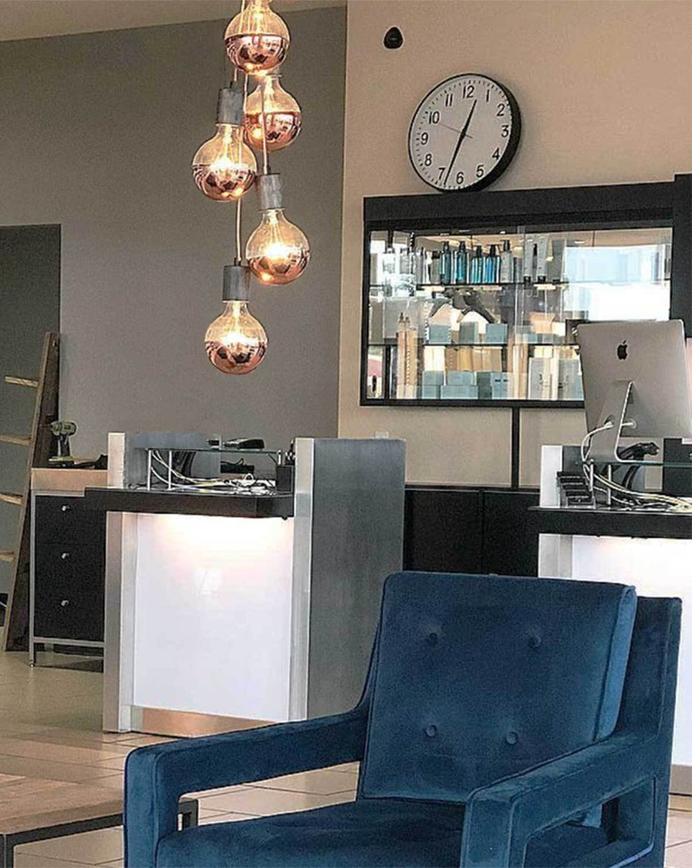 Grey Wood Copper Dipped Globes Staggered Cluster