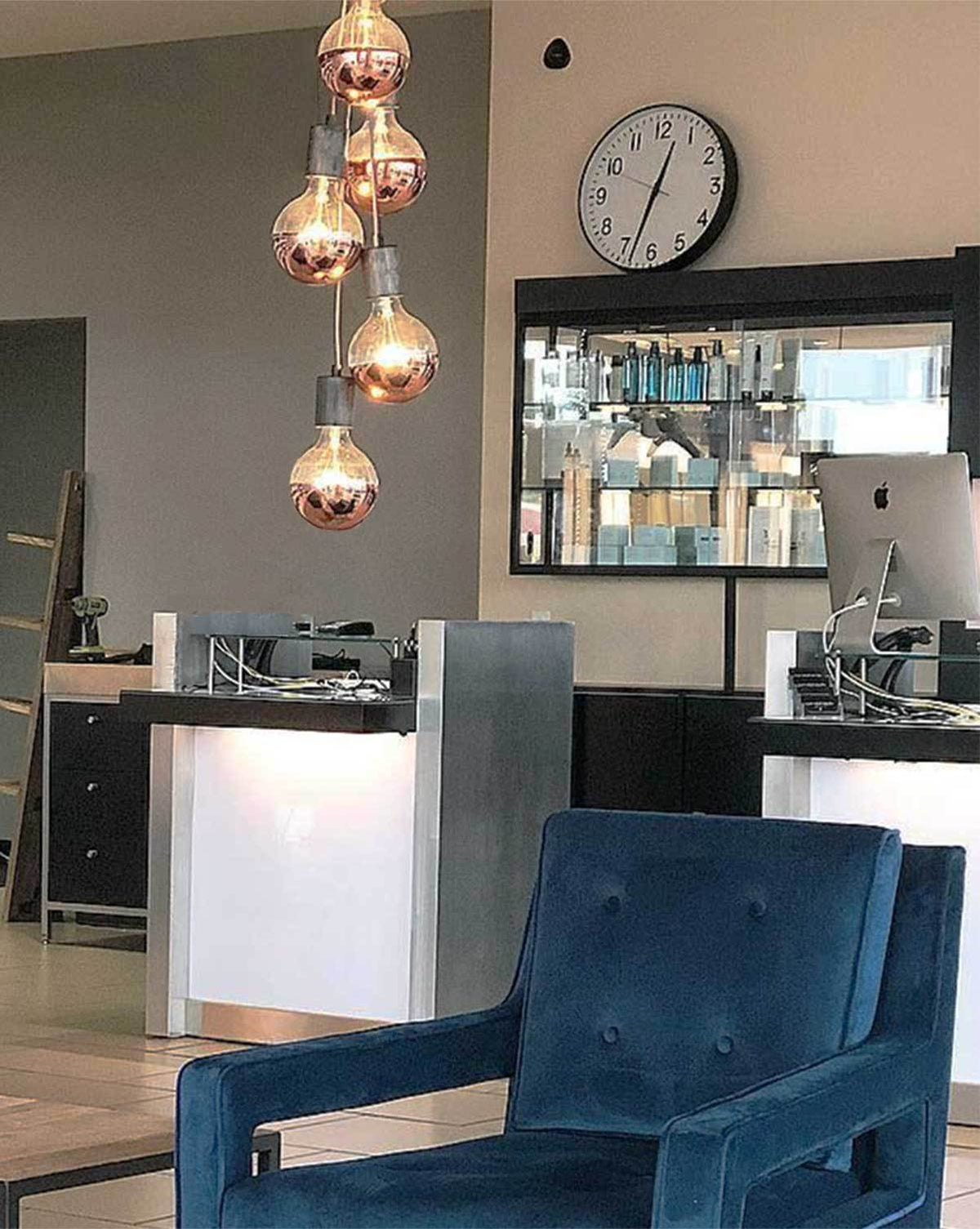 Grey Wood Copper Dipped Globes Staggered Cluster