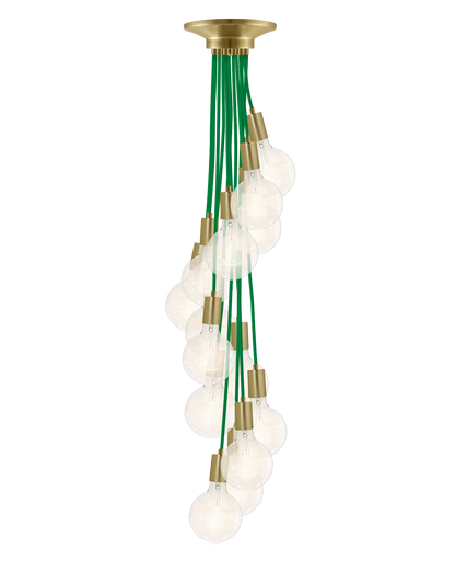 Cluster Chandelier - Staggered: Green and Brass Hangout Lighting 14 Staggered