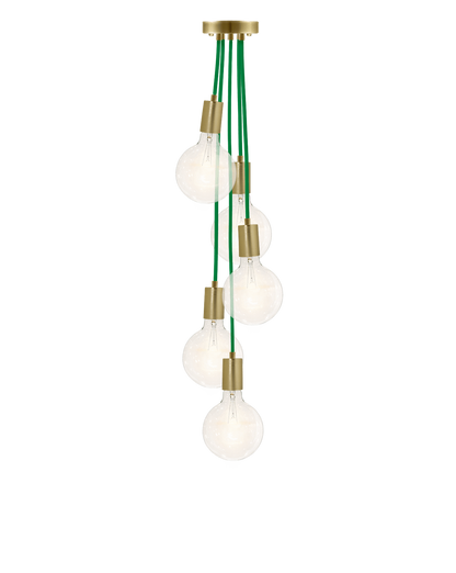 Cluster Chandelier - Staggered: Green and Brass Hangout Lighting 5 Staggered