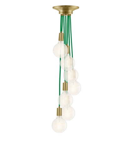 Cluster Chandelier - Staggered: Green and Brass Hangout Lighting 7 Staggered